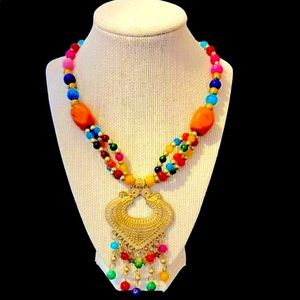 Multicolor stunning elegant gemstone multi strand necklace.
